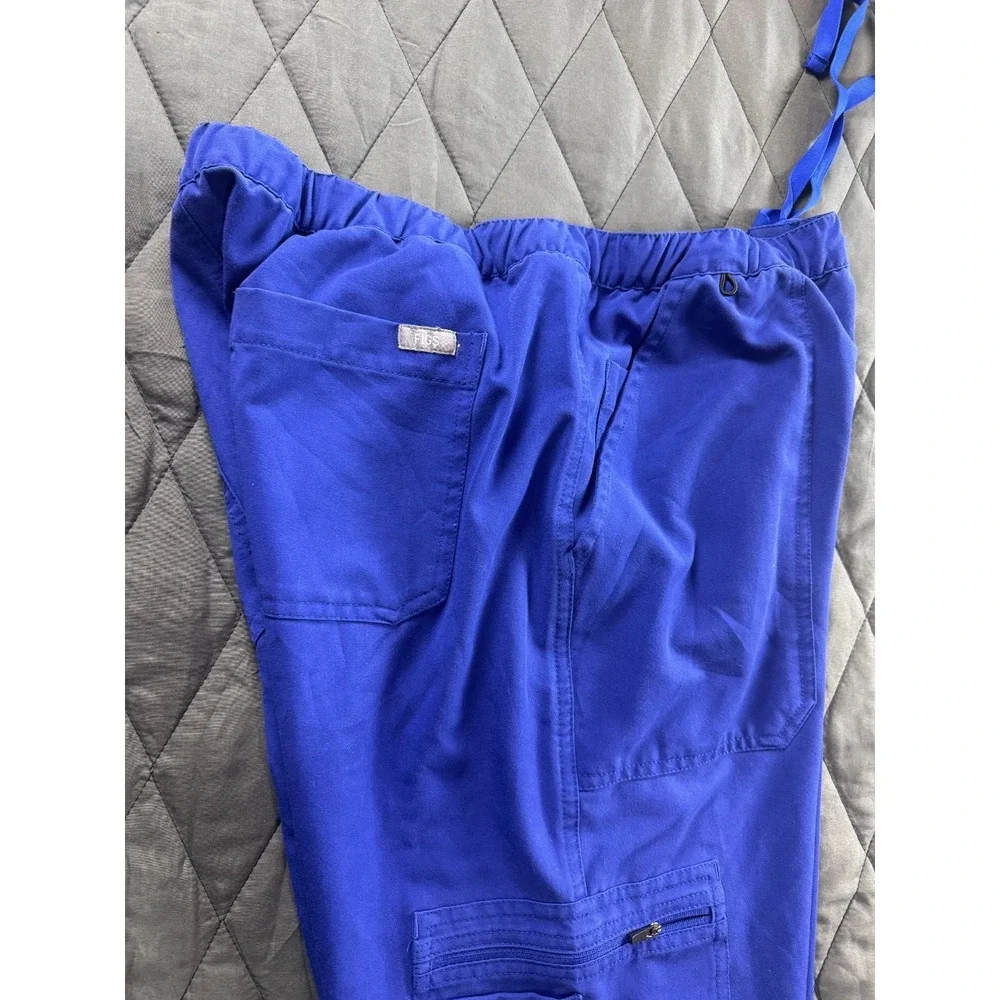 FIGS Kade Cargo Scrub Pants Womens M Blue Drawstring Straight Leg Multi Pockets